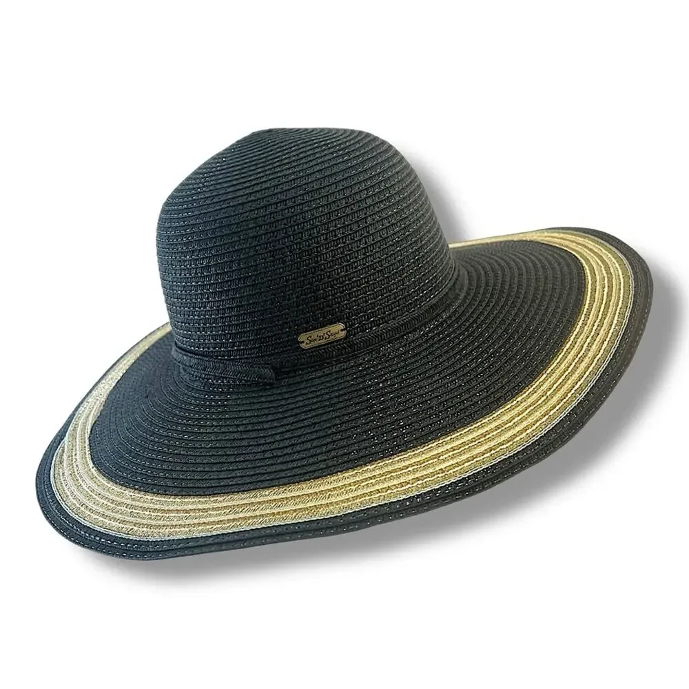 Black and Gold Metallic Elegant Wide-Brimmed Hat SUN N SAND SUNHAT